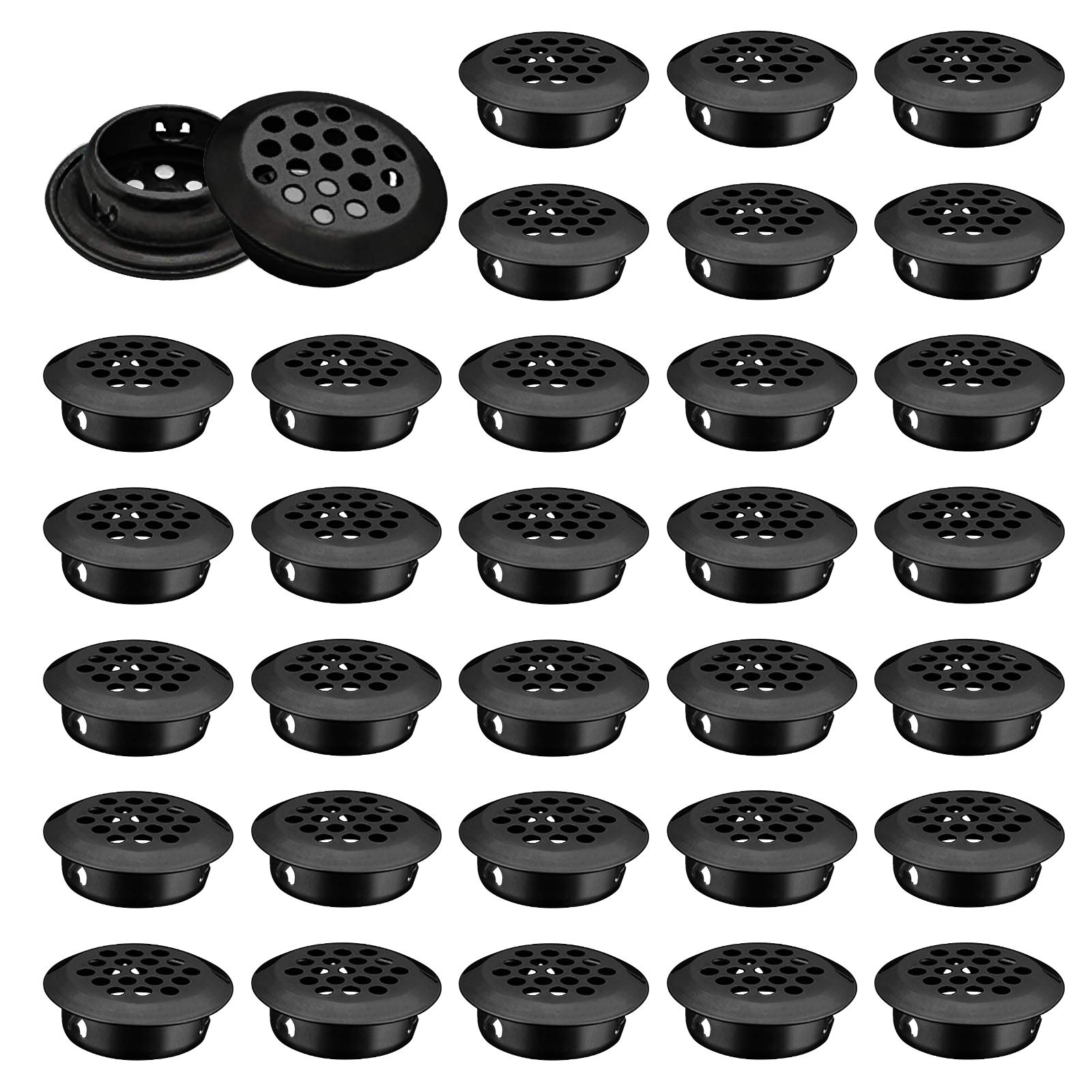 INCREWAY Air Vent Louver, 50pcs 25mm Stainless Steel Round Mesh Hole Circular Soffit Vent for Wardrobe Drawer Bookcase Kitchen (Black)