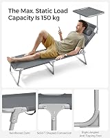 SONGMICS Sun Lounger Deck Chair Folding with Sunshade 193 x 53 x 29 cm Dark view 7
