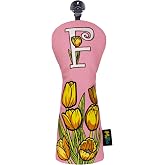 Floral Golf Club Head Covers Set for Driver Fairway Hybrid,Pink Headcovers | Carnation Tulip Rose Embroidered Flowers Golf Head Covers for Women Lady Girl