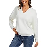 LATAHUO Women's V Neck Long Sleeve Sweaters Loose Fit Casual Pullover Tops Trendy Fall Clothes 2025