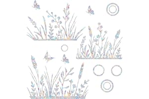 Shawula 15PCS Flower & Grass Window Clings - Anti-Collision Decals to Save Birds, Non-Adhesive Prismatic Vinyl