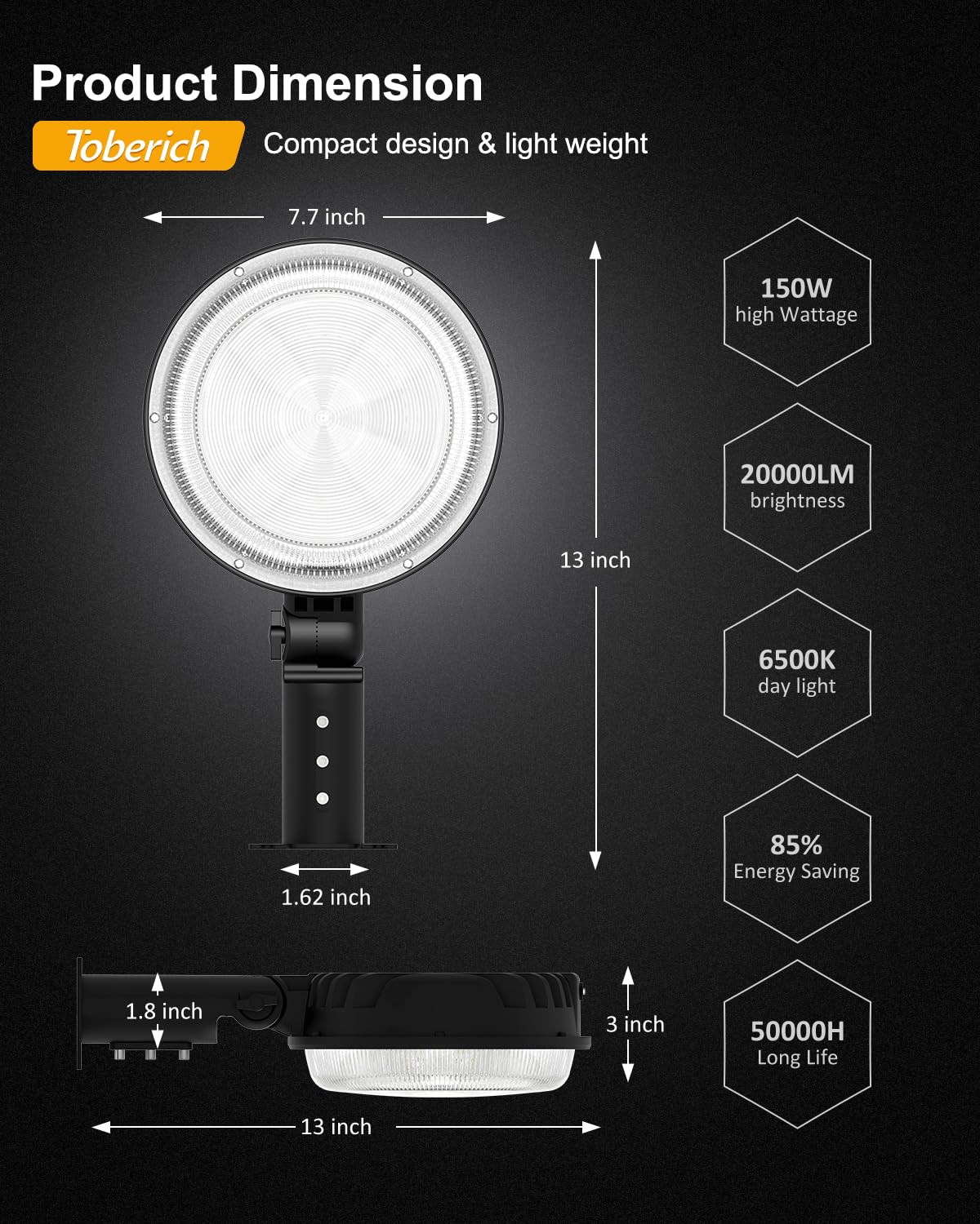 150W 20000LM LED Barn Light – Dusk To Dawn Outdoor Security Light With Photocell, Adjustable Angle, IP66 Waterproof (6500K Daylight)