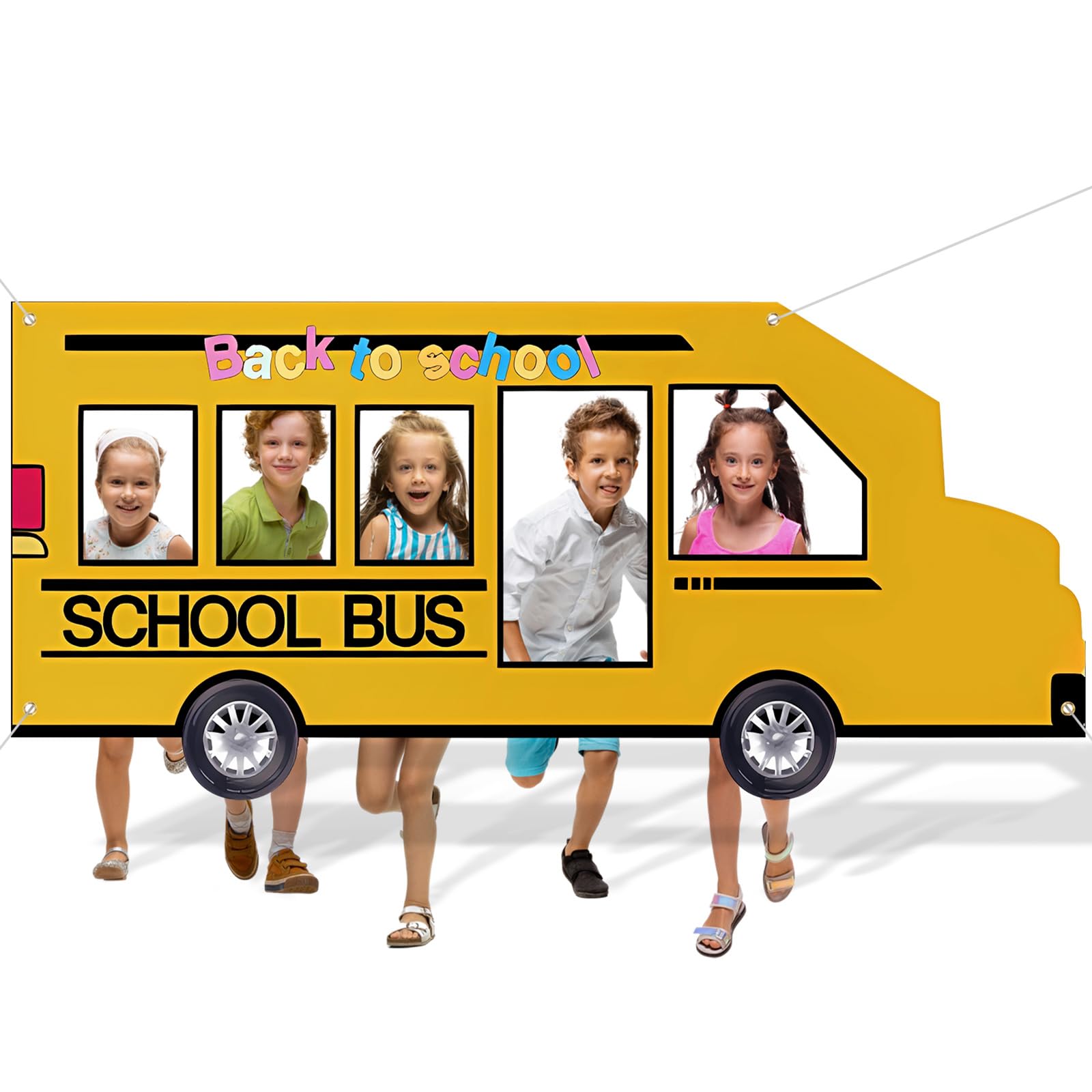 Photo 1 of Chunful School Bus Photo Prop Backdrop Back to School Party Decorations 71 Inch/ 47 Inch Large Photo Booth Welcome Party Banner Supplies Background Banner Fabric for Students Teacher(Side View of Bus)