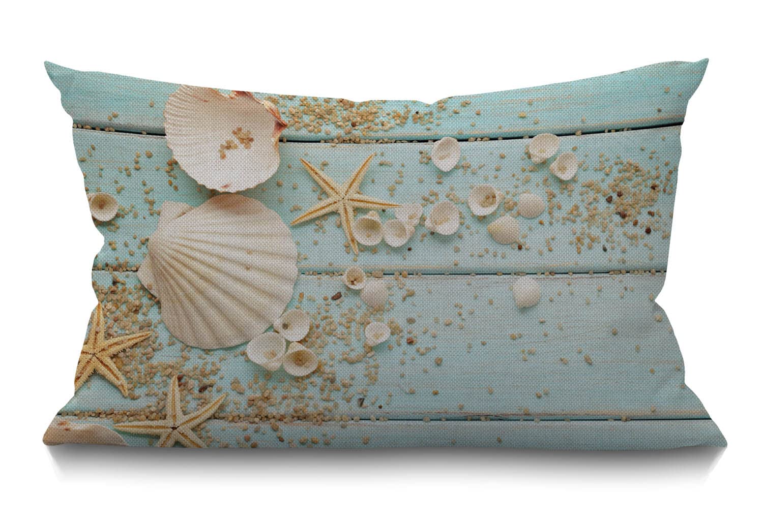 BGBDEIA Cushion Cover Ocean Shell Starfish Light Green Wooden Board Decorative Throw Pillow Cover Pillow Case Home Decor 20x12 Inches Pillowcase 30 x 50 cm
