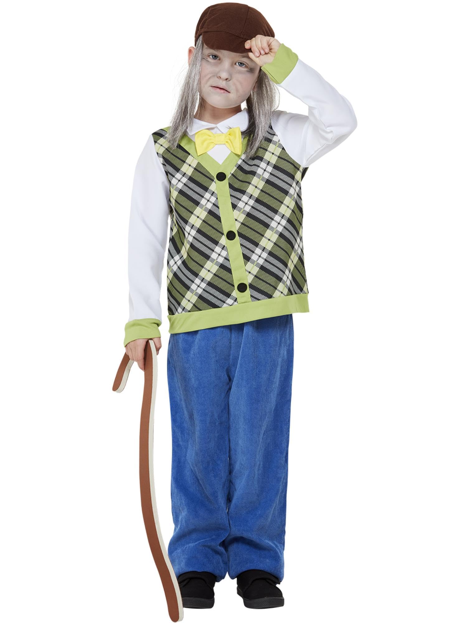Smiffys Old Man Costume, Green Top, Trousers, Hat & Cane, Boys Fancy Dress, Storybook Character Dress Up Costumes