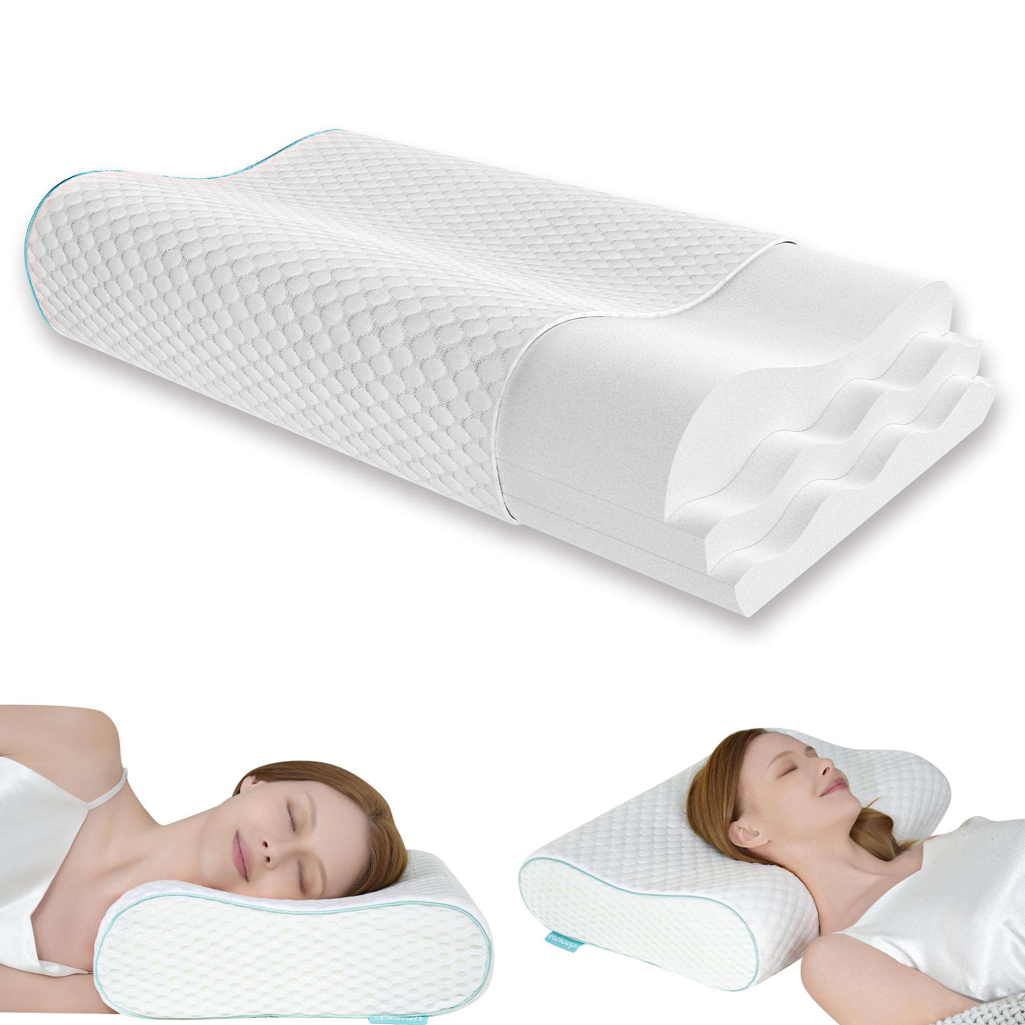 Cervical Neck Pillow, Side Sleeper Pillow for Neck Pain Relief, Adjustable Contour Pillow for Sleeping, Ergonomic Memory Foam Pillow, Orthopedic Cooling Pillow Back Stomach Sleeping, Queen Size