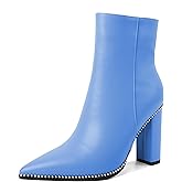 Eldof Womens Pointed Toe Beaded Chunky Ankle Boots Side Zipper 3.5 Inches