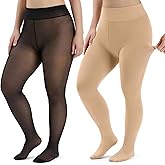 Eurzom 2 Pairs Plus Size Fleece Lined Tights Women Winter Thick Thermal Leggings Cozy Stretchy Pantyhose for Cold Weather