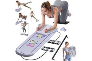 Lerpio Pilates Reformer Board, 6 in 1 Portable & Foldable Pilates Reformer Set with Resistance Bands, Pilates Board for Home Workout, Multifunctional Abdominal Board