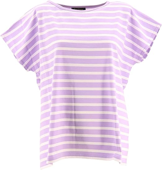 Amazon Le Minor ルミノア レディース コットン フレンチスリーブ ボーダーカットソー Lmten097mvbc Debardeur Mauve Blanc ラベンダー ホワイト T0 Tシャツ カットソー 通販