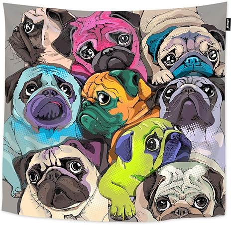 Amazon Co Jp Ofloral パグタペストリー 動物 犬 アニメ 顔 友達 ペット 子犬 カラー 壁掛け タペストリー ブランケット 寝室 リビングルーム 寮 ホームデコレーション 60w X 51h Inch Of2 Tppo106 Tps0106 ホーム キッチン