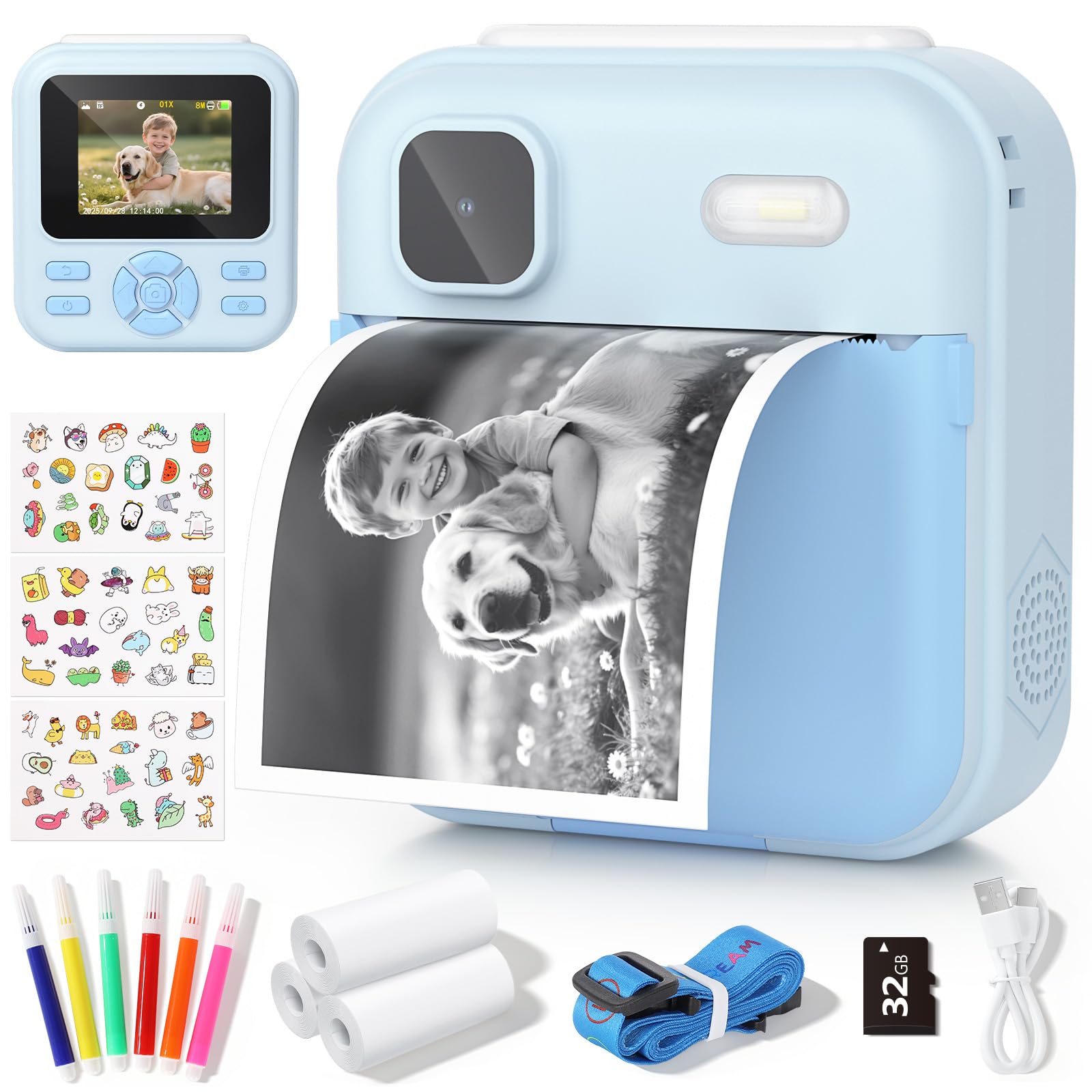 YOHOOLYO Kids Camera Instant Print, with 32GB Card & 3 Rolls Paper, 2.4'' Digital Instant Camera for Kids Age 4-10, 1080P HD Video, USB-C Rechargeable, Birthday, Blue — image 1