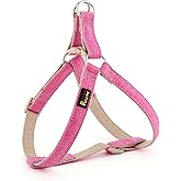 Plutus Pet Cotton Hemp Step in Dog Harness, Sustainable, Lightweight and Escape-Proof, Quick Fit Dog Harness for Puppy Small Medium and Large Dogs, Hot Pink, M