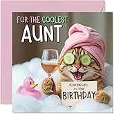 Stuff4 Funny Aunt Birthday Card - Relaxing Bath Cat - Cheeky Happy Birthday Card for Aunt from Nephew Niece, 5.7 Inch Joke Humor Bday Greeting Cards