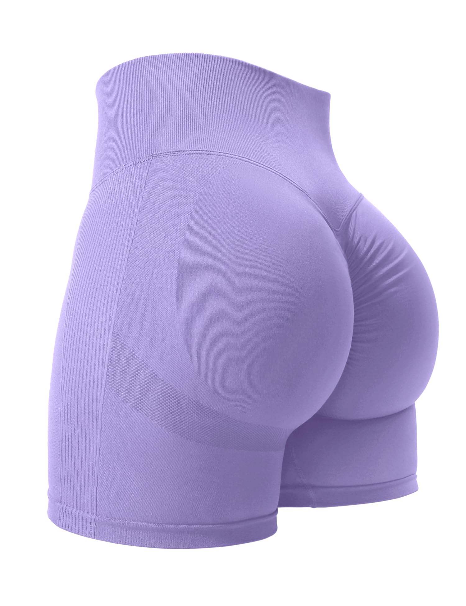 Photo 1 of YEOREO Women High Waist Workout Yoga Gym Smile Contour Seamless Cycling Shorts Lavender XL