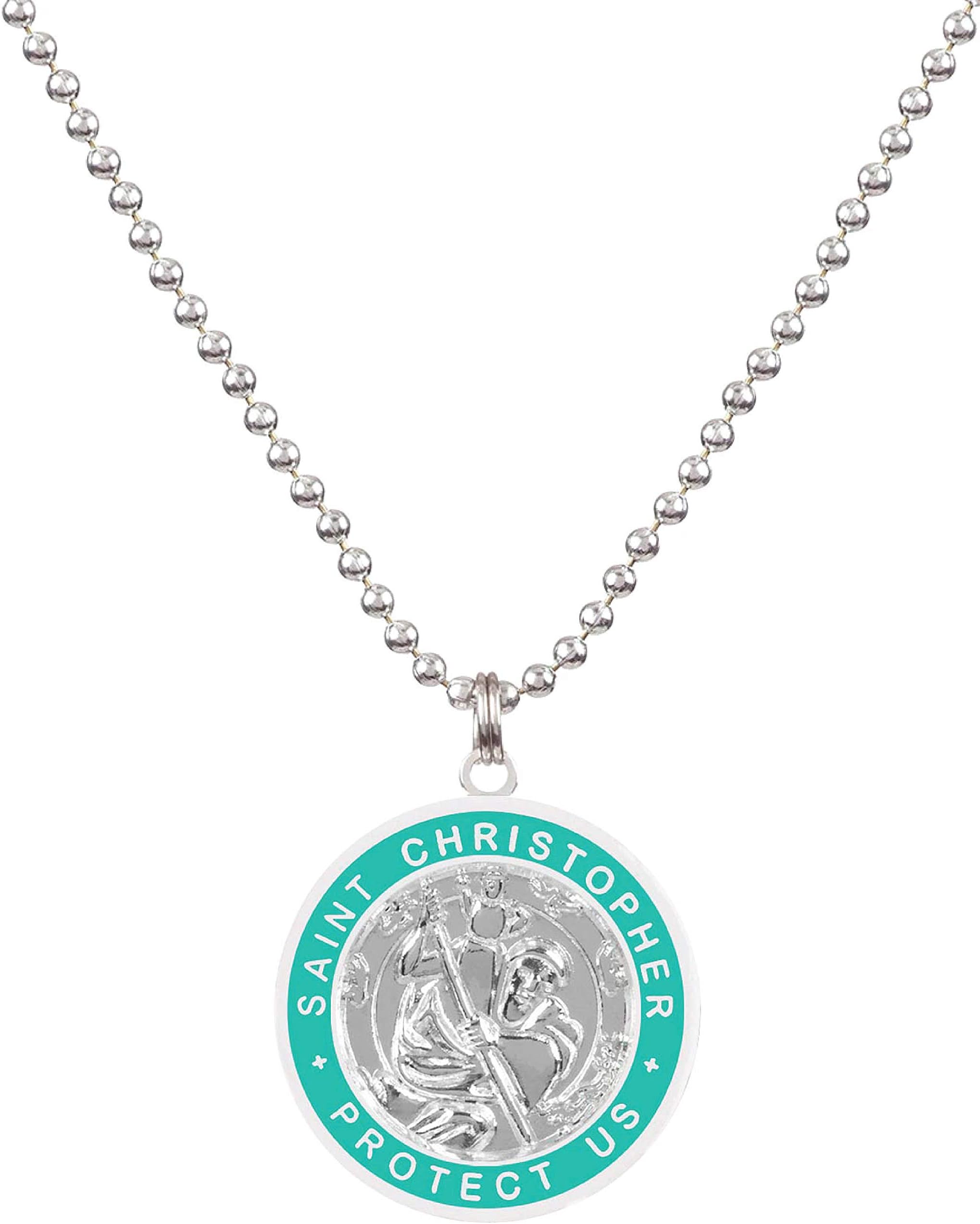 St. Christopher Surf Necklace | Large - Silver/Teal
