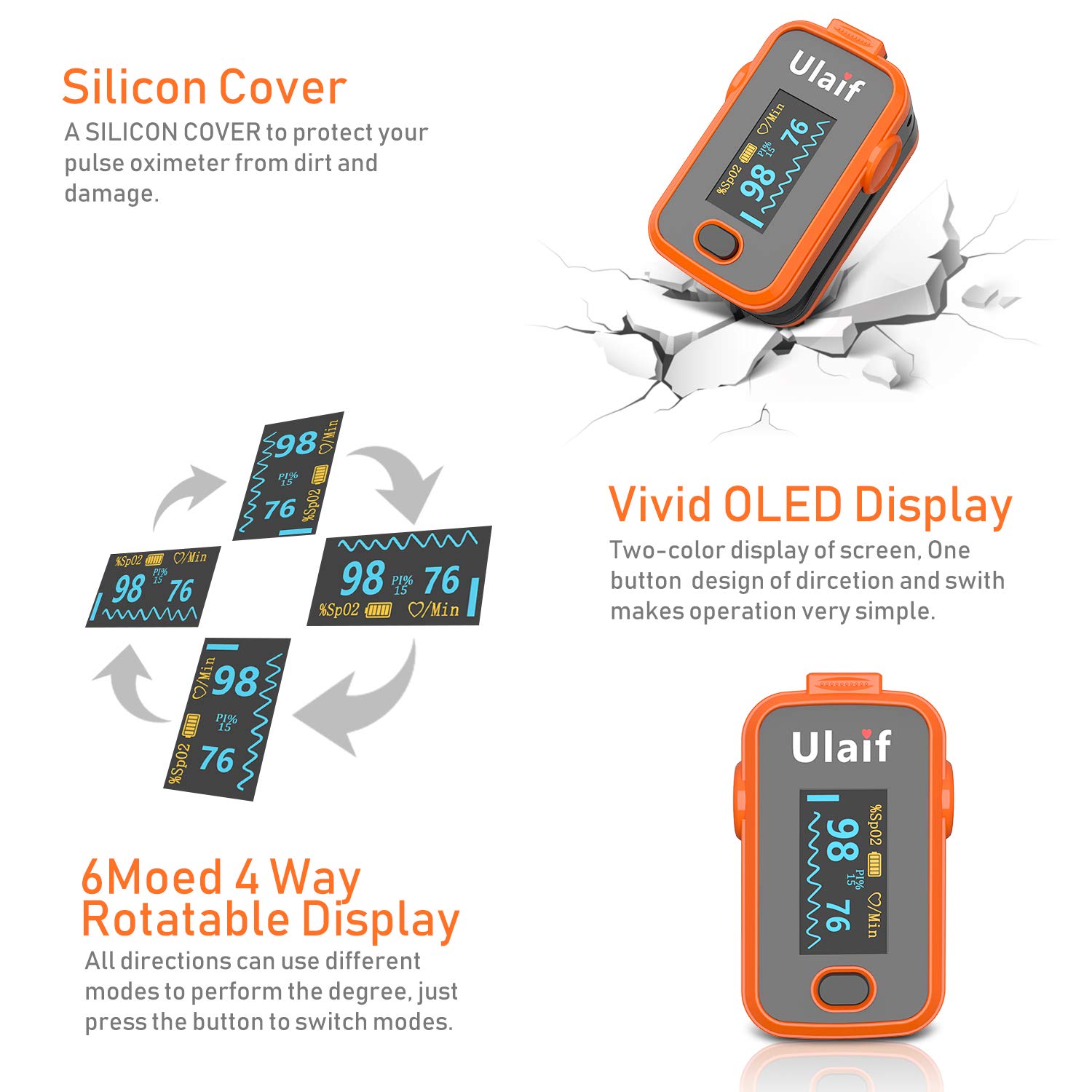 Ulaif Fingertip Pulse Oximeter With OLED Display Portable Oximetry