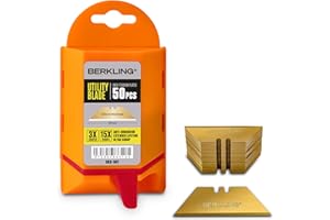 Berkling Utility Knife Blades Titanium Plated 50 PCS With Dispenser, SK2H Laser Sharpened Hardened, Ultra 3X Sharper and 15X More Durable, Standard T-Shape Replacement Box Cutter Razor Blades