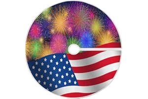 SUABO Firework American Flag 48 Inch Christmas Tree Skirt, Soft Colorful Tree Mat for Party Decoration Holiday Decor Christmas Decorations Indoor Outdoor
