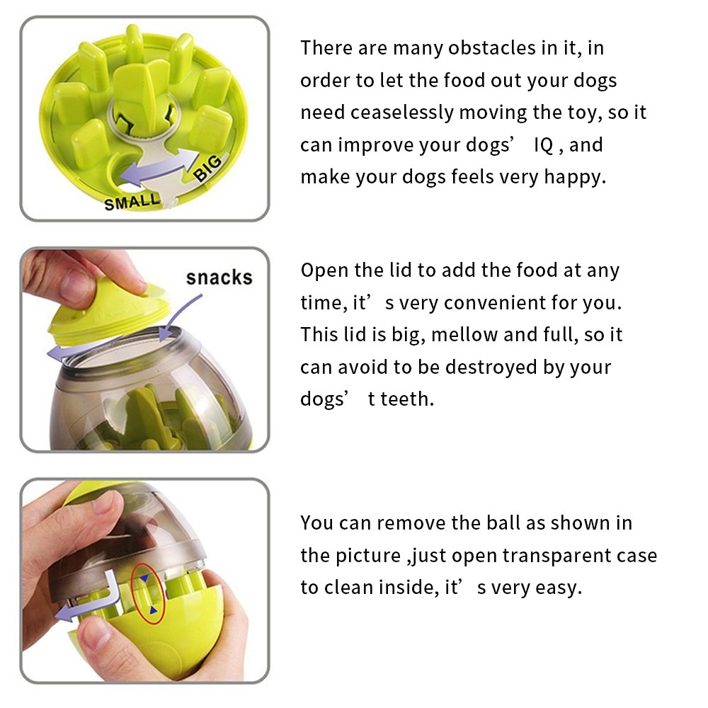 Petony Dog Food Treat Ball Toys with Holes Dispenser Cute Green IQ Puzzle Feeding Ball Toys Size: 4.7x3.9x3.9 inches