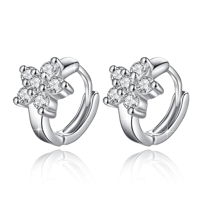 ELEGANCE PARISIENNE Modische Creolen-Ohrringe Blume Kristalle Silber 925 plattiert Für Frauen Damen Kinder Mädchen Glitzer St