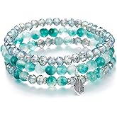 Noessla Stackable Crystal Beaded Bracelets for Women Boho Multi Layer Stretch Bracelets Natural Stone Bead Bracelet with Leaf Charm Jewelry for Women