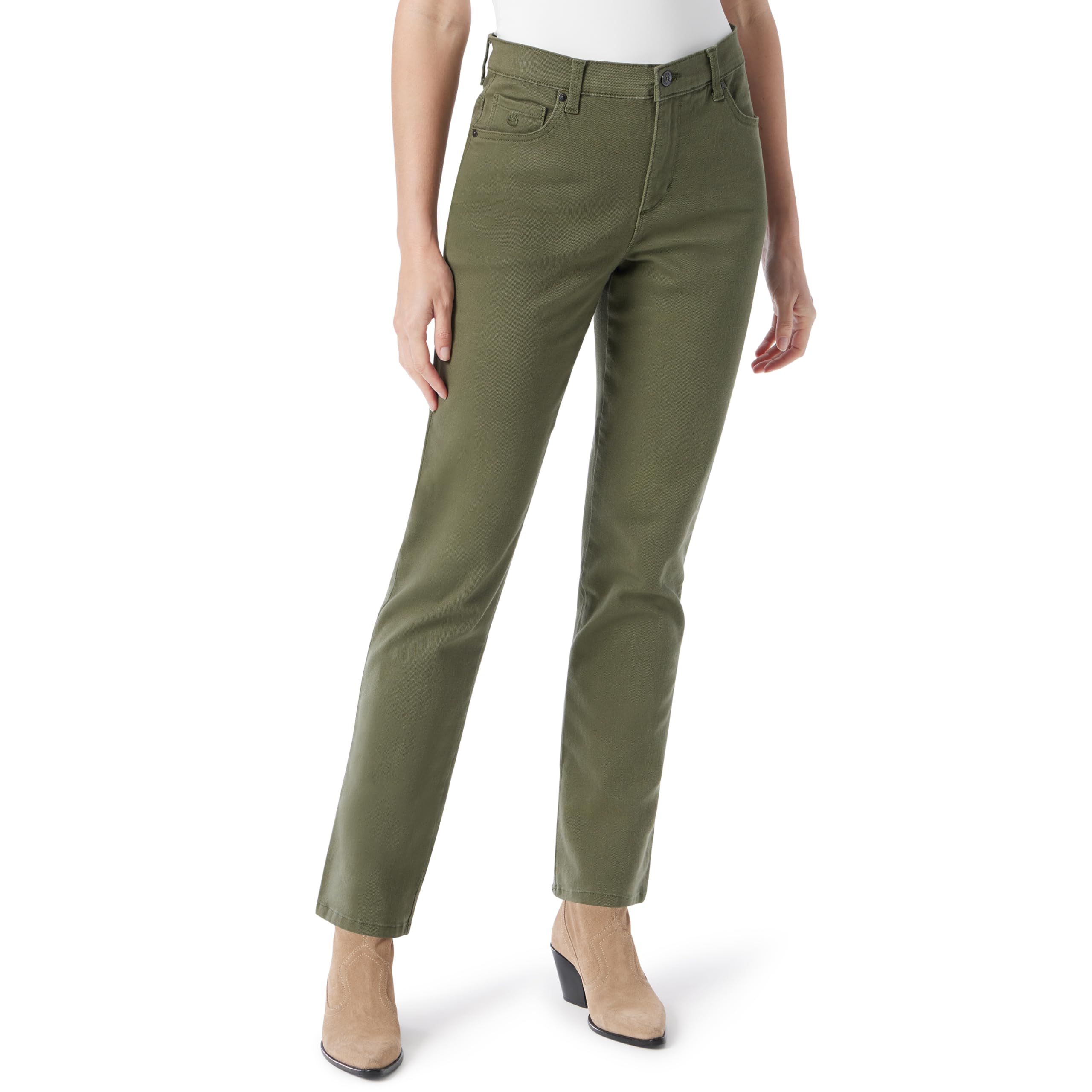Photo 1 of Gloria Vanderbilt Women's Amanda Classic High Rise Tapered Jean Standard, Olive Viridian / 12