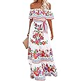 ACOSAP Women's Mexican Dress Summer Floral Print Off The Shoulder Sleeveless Beach Long Maxi Dress