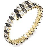 Wovanoo Rhinestone Cuff Bracelet Cubic Zirconia Tennis Bracelets Open Adjustable Elastic Bangle for Women