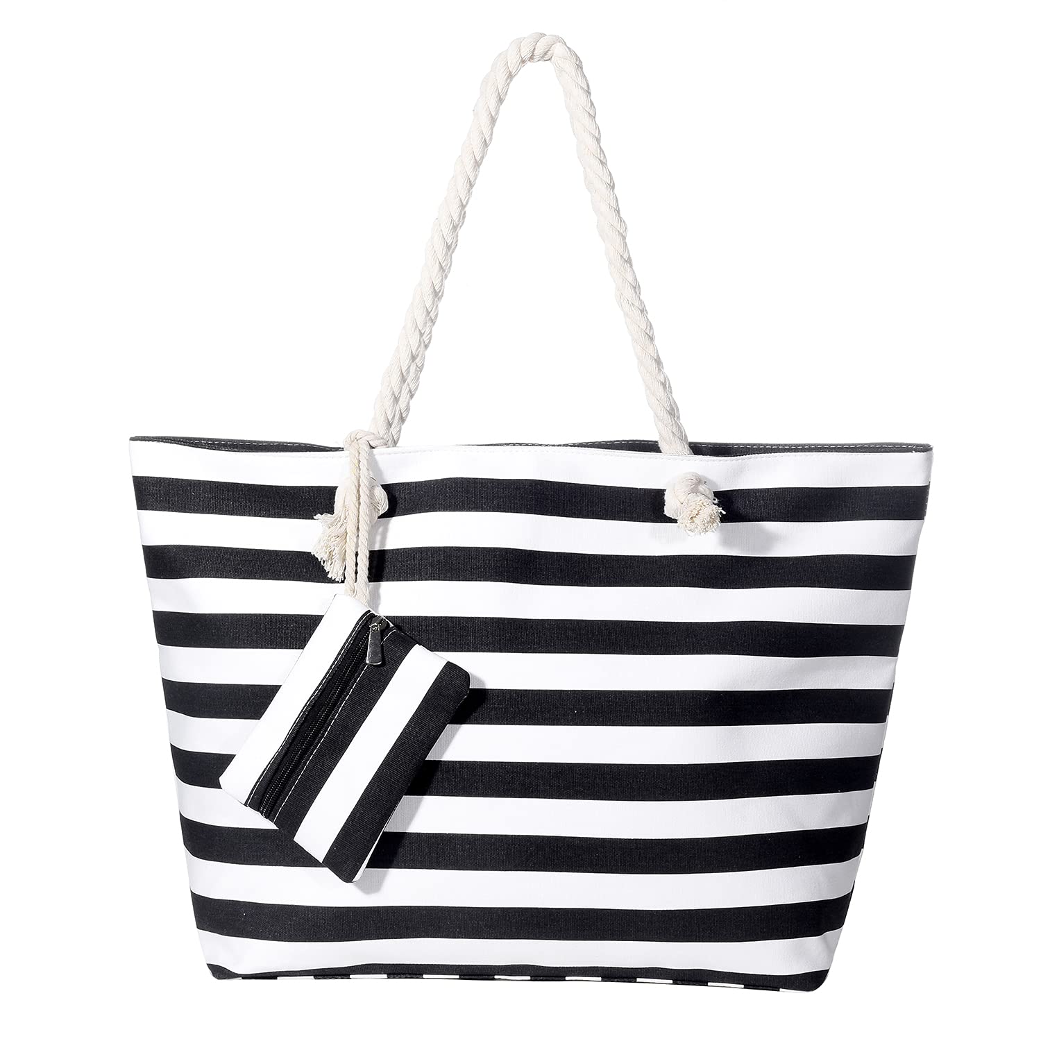 MASADA Large beach bag water resistant with zip Striped black