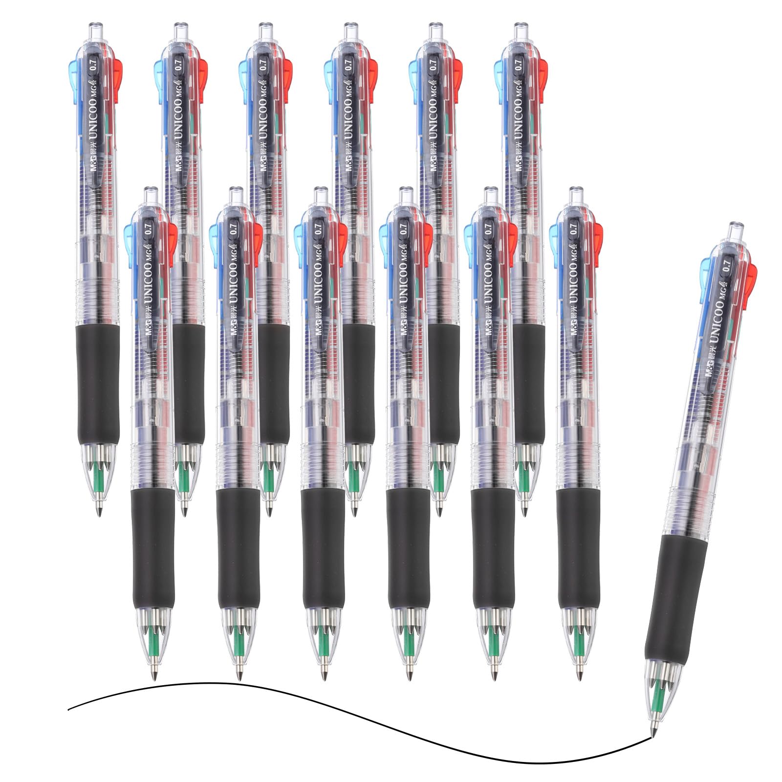 M&G Multicolor Ballpoint Pen 0.7mm, 12pcs Mini Shuttle Pen Retractable Colored Ink Ball Point Pen Supplies for Home Office Classroom, 4 in 1 Colors