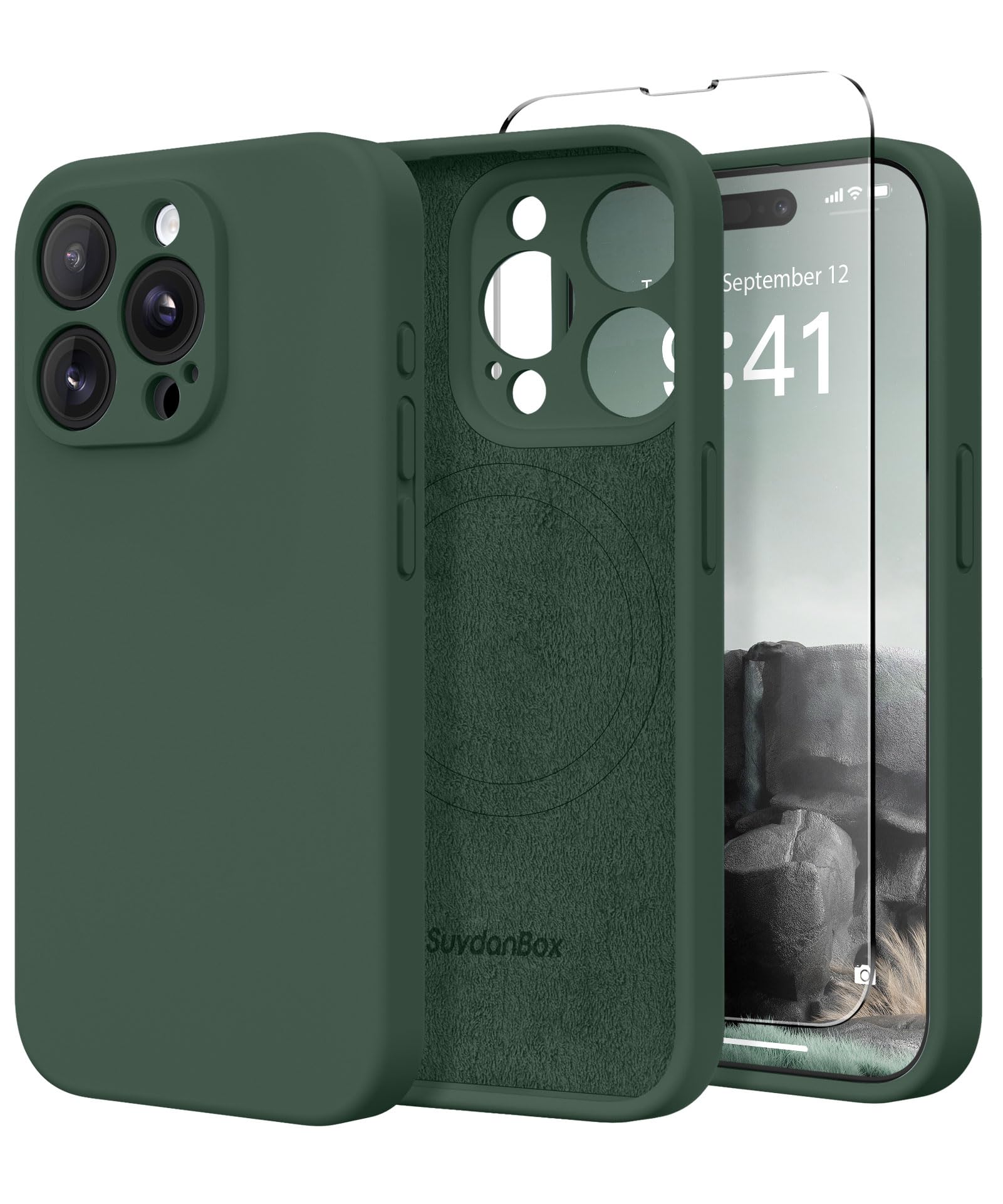 SuydanBox Magnetic for iPhone 15 Pro Max Case, Compatible with MagSafe, [Full Camera Protection][Screen Protector] Silicone Shockproof Protective Phone Case for iPhone 15 Pro Max 6.7", Alpine Green — image 1