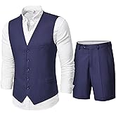 MY'S Men’s 2-Piece Linen Vest Pants, Lightweight Waistcoat Shorts, Casual Beach Summer Wedding Prom Homecoming Outfit