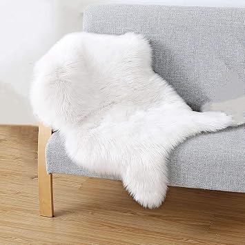 Honearn Kunstfell Pelz Rutschfeste Boden Teppich Weiss Flauschig