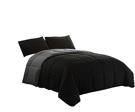 Black Grey 2 Piece Reversible Down Alternative Comforter Set