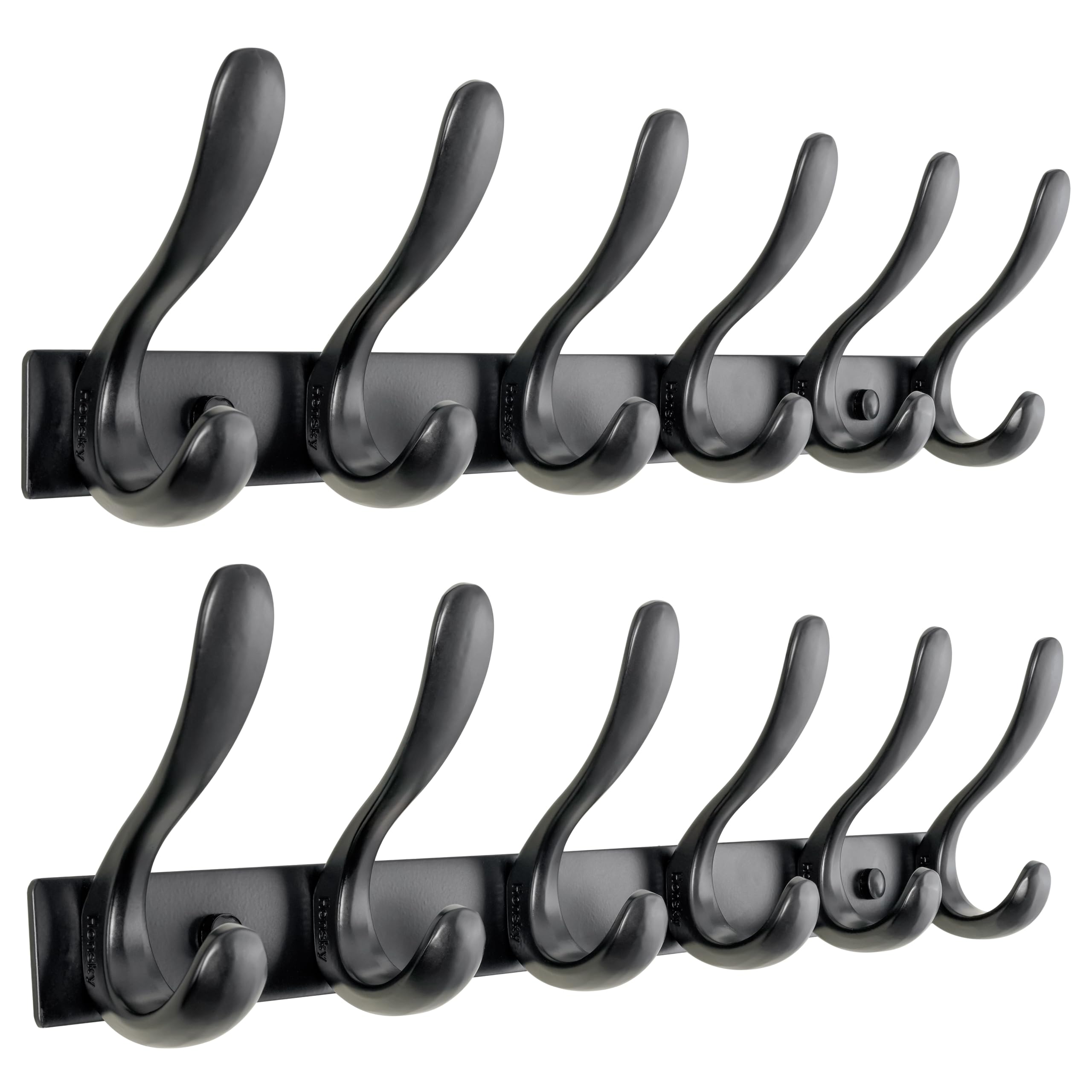 HONSKY Wall Coat Rack- Stylish,44cm Metal Coat Hanger Wall Mounted,Heavy Duty 6 Hooks Wall Coat Hook for Hallway, Bedroom, Behind Door Hanging Coat,Clothes,Hat,Jacket,Black(2 Pack)
