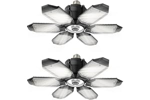 Garage Lights - 2 Pack Super Bright 32000LM LED Garage Ceiling Light 6500K LED Shop Light w/ 6+1 Deformable Panels Screw in E