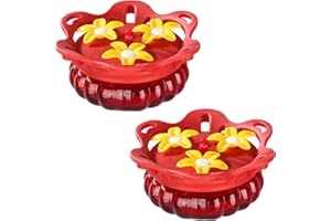 Fchstaer Set of 2 Glass Hummingbird Feeders for Outdoors Hanging with 3 Bee Guard Feeding Ports, 3.4OZ Handheld Humming Birds Feeders for Outside, Gifts for Women Mom, Red
