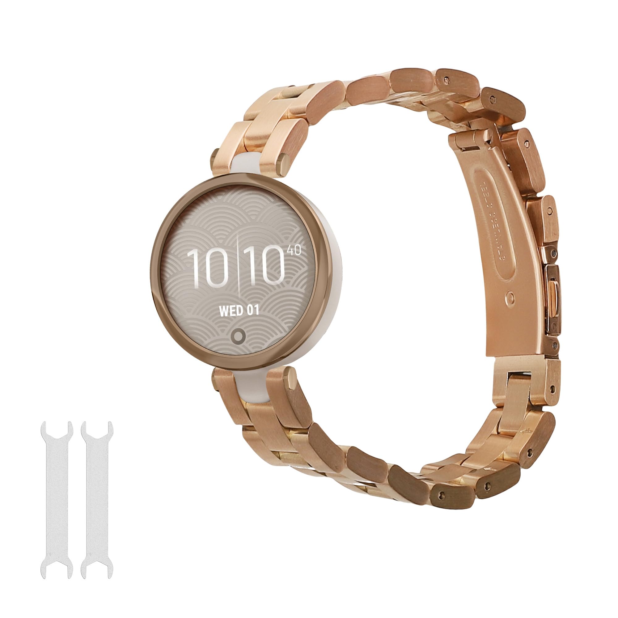 kwmobile Replacement Strap Compatible with Garmin Lily Sport Strap - 14-22 cm Stainless Steel Straps - Rose Gold