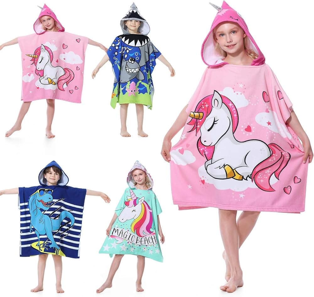 MOKANI Kids Hooded Poncho Towel Pink Unicorn 75x75 cm 6-14 Years