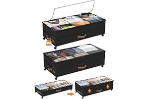 BETBEM Under Bed Storage with Wheels 2-Pack, 75L XXL Under the Bed Storage Containers Large, 12" Tall Adjustable Storage for 