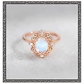 MoiuVieg Rose Gold Plated Moonstone Ring for Women 925 Sterling Silver Boho Engagement Ring Wedding Promise Ring Moonstone Jewelry Gift