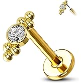 COCHARM 14K Solid Gold Cartilage Earring Stud 16g Yellow Gold Flat Back Helix Stud 14K Gold Push in Tragus Earring Stud Threadless Labret Stud Labret Rings