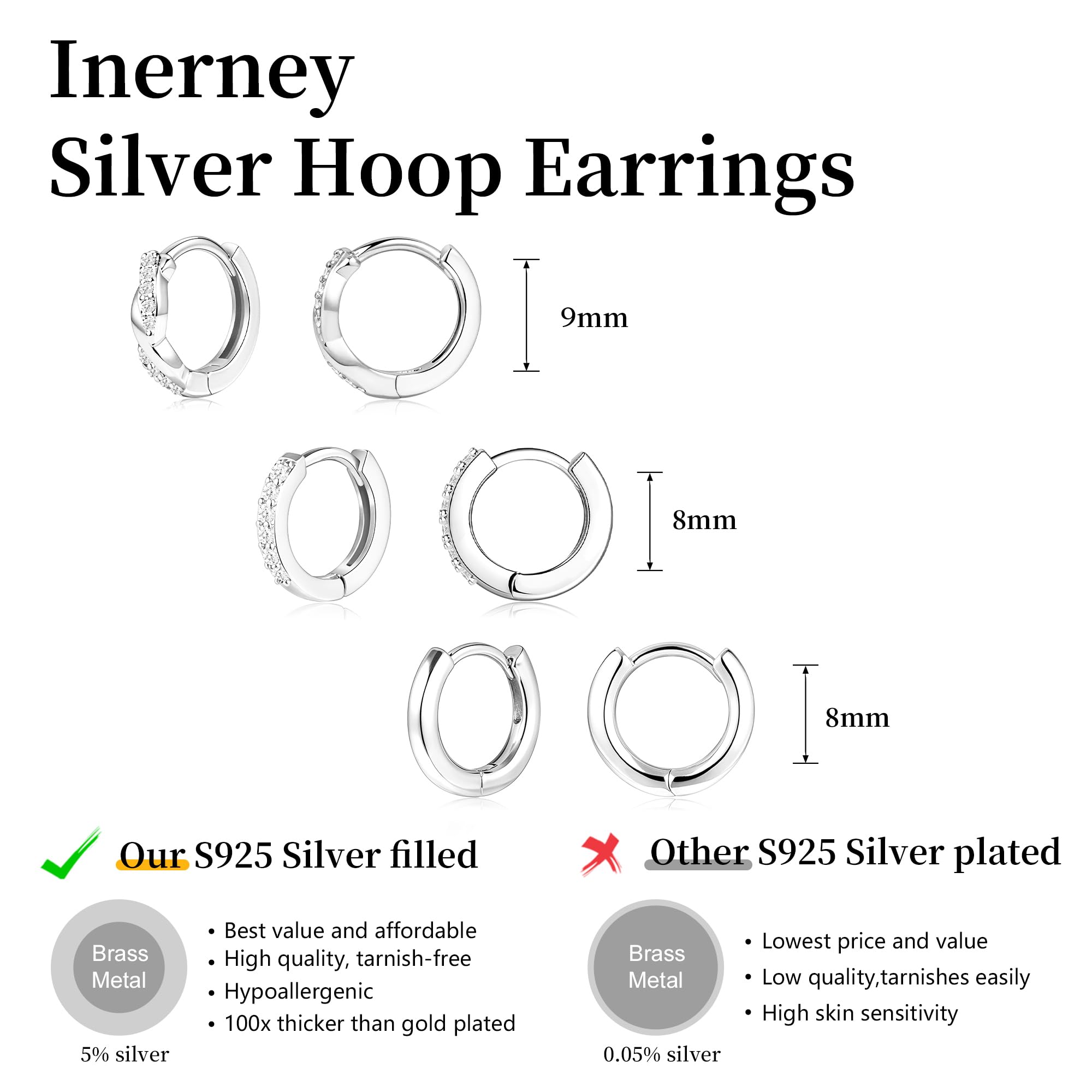 Inerney Gold Huggie Hoop Earrings Set for Women, Dainty Small Sterling Silver Earring Stacks Hypoallergenic Jewelry for Multiple Piercings, Trendy Twisted Cute Cartilage Hoops Birthstone Gift 3 Pairs