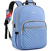 LOVEVOOK Laptop Backpack Purse for Women, Work Business Travel Computer Bags, College Nurse Backpack for Womens, Quilted Casual Daypack with USB Port, Fit 15.6 Inch Laptop, Blue