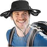 Cooling Sun Hat with Fan Rechargeable, UPF50+ Bucket Hat, 8-16H Neck Fan Hat for Camping Beach Essentials, Gift for Men Women