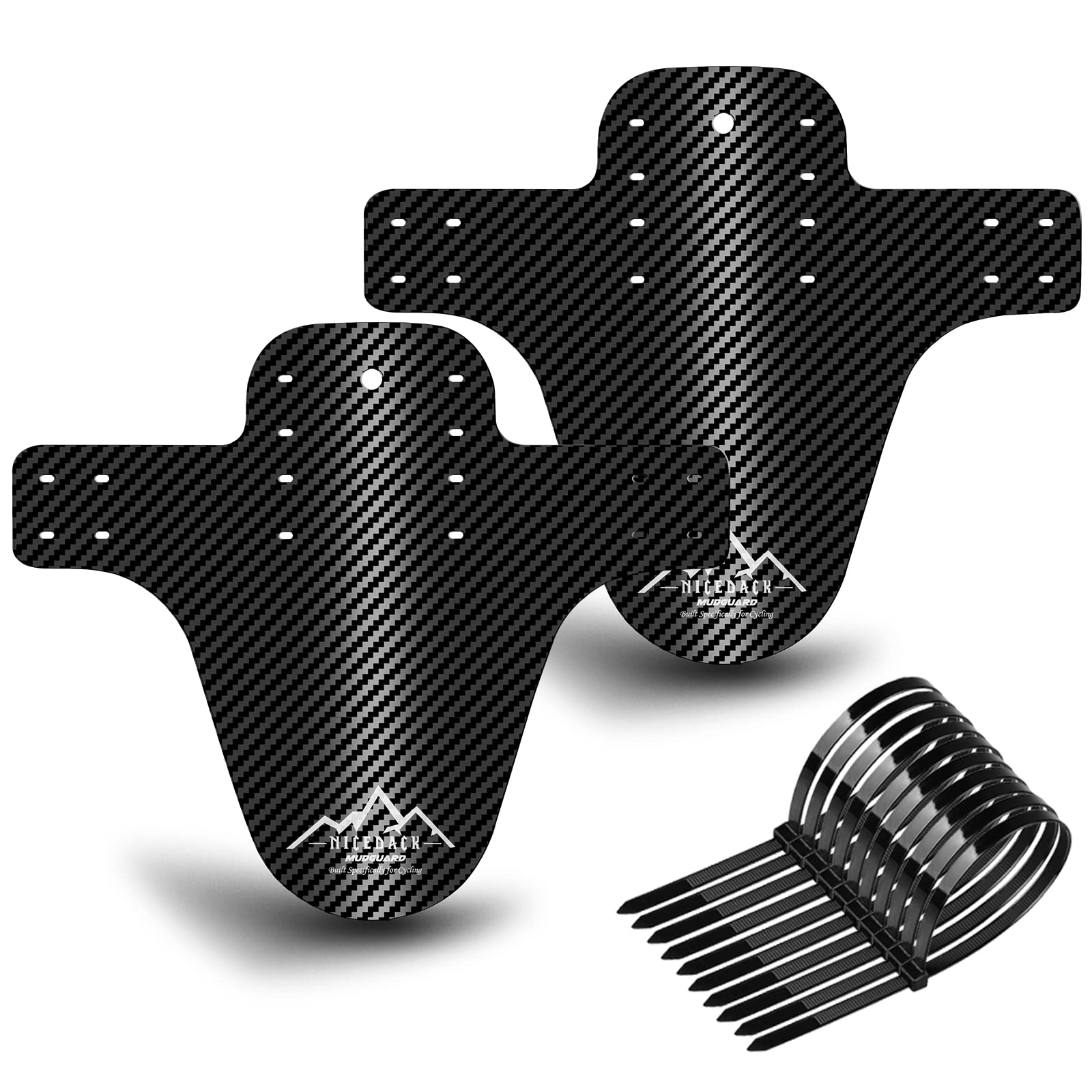 NICEDACK Bike Fender, MTB Mud Guard Front and Rear Compatible, Downhill Mountain Bike Mudguard Fits 650B 20" 26" 27.5" 29 inch and Fat Bicycle (Black Gray, Small Carbon fiber embossing)