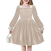 Arshiner Toddler Velvet Dress Girls Smocked Square Neck Puff Long Sleeve Party Dresses with Pockets 3-8Y