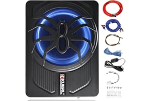 Yaeccc Under Seat Car Subwoofer,High/Low Level Input,Blue LED Ambient-Light for Car Truck Active Subwoofer,Car Audio Subwoofe