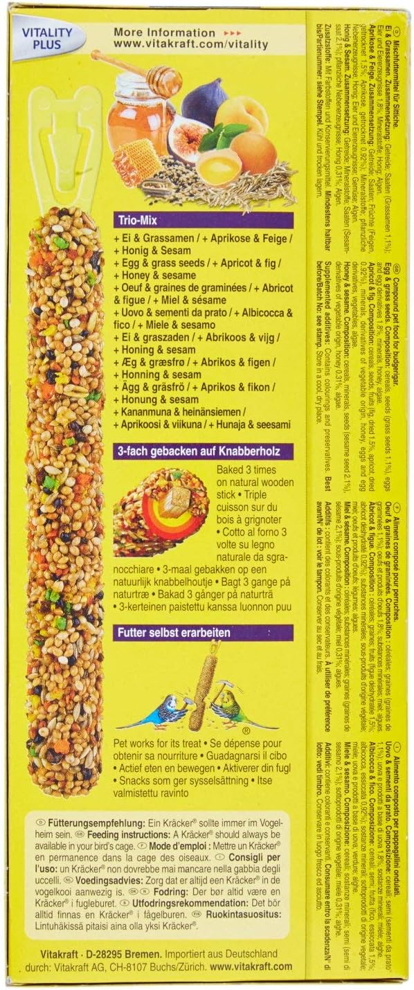Vitakraft - Kräcker Trio-Mix (egg and seeds of grasses, apricot and fig, honey and sesame) - 80 g - Pack of 3 - Image 4
